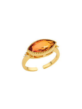 MYA BAY Smoked Unity Gold Filled Ring with Amber-Toned Oval Stone | LE FIGUE NEW YORK