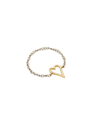 Miliemoon Line Heart Layered Gold Chain 14K Solid Gold Heart Ring | LE FIGUE NEW YORK