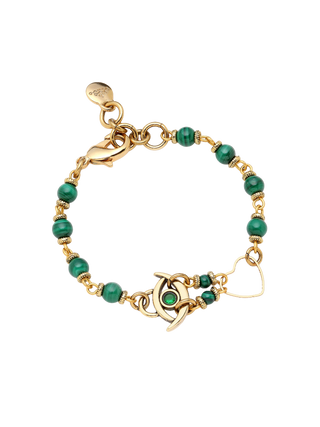 Mon Reve Flow Green Stone Beaded Gold Filled Bracelet with Heart Charm | LE FIGUE NEW YORK