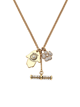 Mon Reve Blessed Luck Gold Filled Necklace with Bonne Chance Hand and Pavé Flower Charms | LE FIGUE NEW YORK