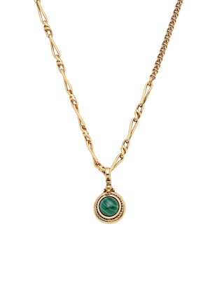 Mon Reve Emerald Soil Malachite Gold Filled Pendant Necklace with Mixed Link Chain | LE FIGUE NEW YORK