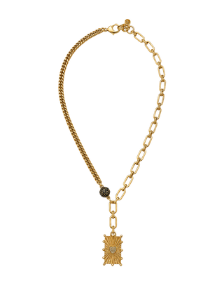 Mon Reve Heart of the Stone Gold Filled Mixed Chain Necklace with Black Pavé Accent and Heart Pendant | LE FIGUE NEW YORK