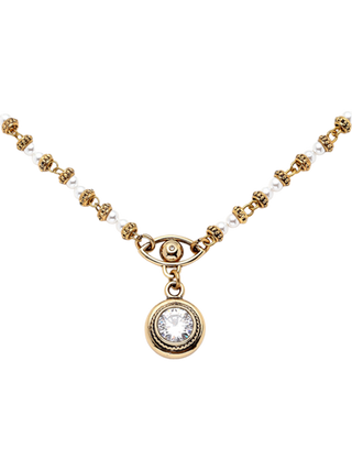 Mon Reve Inner Power Gold Filled Necklace with Pearl Beads, Eye Motif and Clear Cubic Zirconia Pendant | LE FIGUE NEW YORK