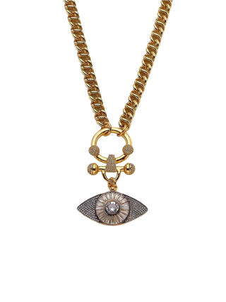 Mon Reve Mother Fire Gold Filled Curb Chain Necklace with Cubic Zirconia Eye Pendant | LE FIGUE NEW YORK