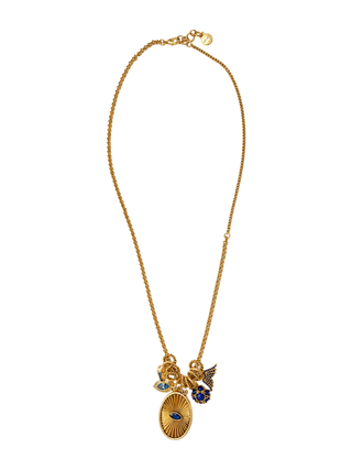 Mon Reve Zeya Necklace II Gold Filled Charm Necklace with Blue Eye Pendant and Cubic Zirconia Details | LE FIGUE NEW YORK
