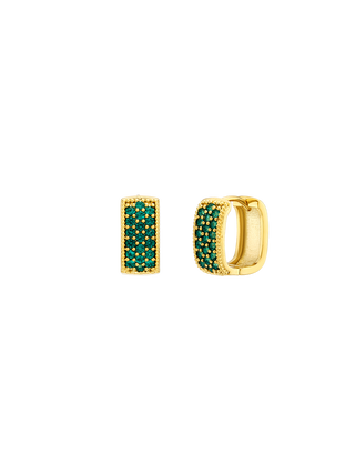 Romilt Dazzling Green Square Earrings Vibrant Green Pavé Gold Filled Cubic Zirconia Hoop Earrings | LE FIGUE NEW YORK
