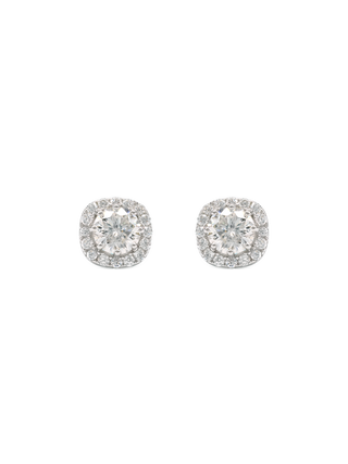 Romilt Premium Moissanite Cushion Halo 5mm Gold Vermeil Stud Earrings | LE FIGUE NEW YORK