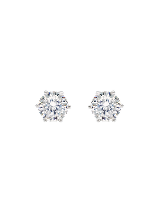 Romilt Premium Moissanite Six-Prong Round 6.5mm Gold Vermeil Stud Earrings | LE FIGUE NEW YORK