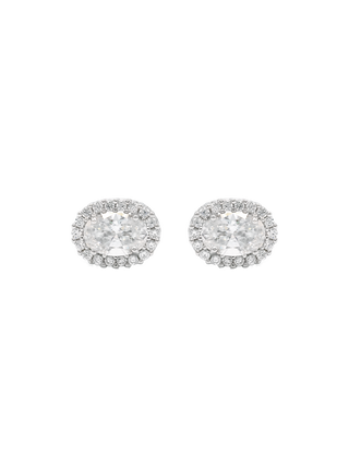 Romilt Premium Moissanite Oval Double Halo 5mm Gold Vermeil Stud Earrings | LE FIGUE NEW YORK