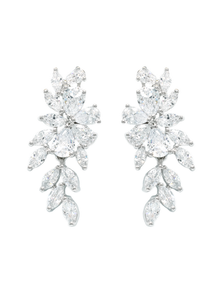 Romilt Premium Swarovski Floral Vine Gold Vermeil Crystal Drop Earrings with Marquise and Pear-Shaped Stones | LE FIGUE NEW YORK