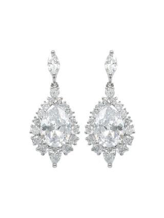 Romilt Premium Swarovski Vintage Pear Gold Vermeil Crystal Drop Earrings with Decorative Halo Setting | LE FIGUE NEW YORK