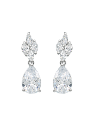 Romilt Premium Swarovski Cluster Pear Drop Gold Vermeil Crystal Earrings with Marquise Accents | LE FIGUE NEW YORK