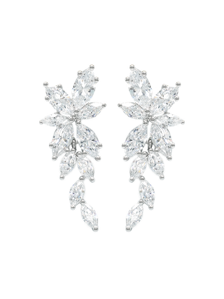 Romilt Premium Swarovski Willow Drop Gold Vermeil Marquise Crystal Statement Earrings with Leaf-Inspired Details | LE FIGUE NEW YORK