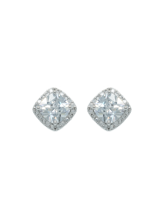 Romilt Premium Swarovski Cushion Halo Gold Vermeil Stud Earrings with Pavé Crystal Surround | LE FIGUE NEW YORK