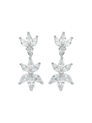 Romilt Premium Swarovski Double Lotus Gold Vermeil Drop Earrings with Marquise Crystal Floral Motifs | LE FIGUE NEW YORK