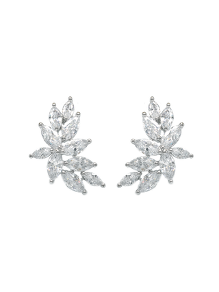 Romilt Premium Swarovski Fern Gold Vermeil Statement Earrings with Marquise Crystal Leaf-Inspired Design | LE FIGUE NEW YORK