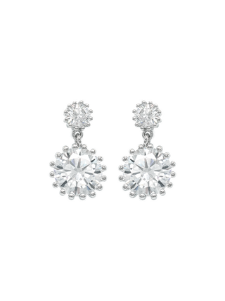 Romilt Premium Swarovski Round Solitaire Drop Gold Vermeil Earrings with Two Round-Cut Crystals | LE FIGUE NEW YORK