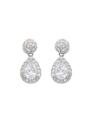 Romilt Premium Swarovski Petite Teardrop Gold Vermeil Earrings with Pear-Shaped Crystals and Pavé Halo Details | LE FIGUE NEW YORK