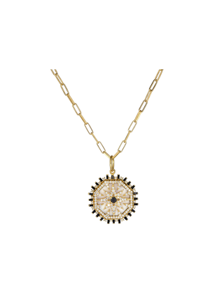 Rachel Reinhardt Mother of Pearl Deco Pendant Necklace Art Deco 14k Gold Filled Mother of Pearl Cubic Zirconia Necklace | LE FIGUE NEW YORK