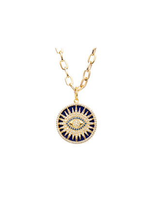 Rachel Reinhardt Evil Eye Pendant Necklace Blue Lapis and Moissanite Pave Gold Filled Necklace | LE FIGUE NEW YORK