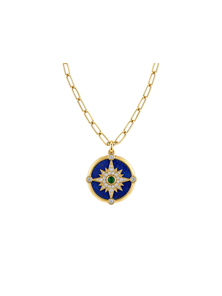 Rachel Reinhardt North Star Compass Blue Lapis Celestial Pendant Necklace with Green Onyx and Cubic Zirconia | LE FIGUE NEW YORK