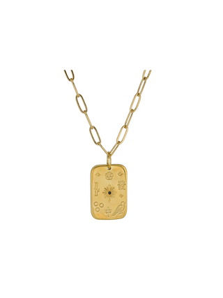 Rachel Reinhardt Mahjong Talisman Necklace Brushed Gold Pendant with Black Zirconia | LE FIGUE NEW YORK