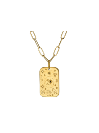 Rachel Reinhardt Mahjong Talisman Necklace Trust the Pivot Brushed Gold with Black Zirconia | LE FIGUE NEW YORK