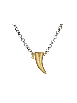 Rachel Reinhardt Horn Star Pendant Necklace Brushed Gold Horn Cubic Zirconia Star Oxidized Rolo Chain | LE FIGUE NEW YORK