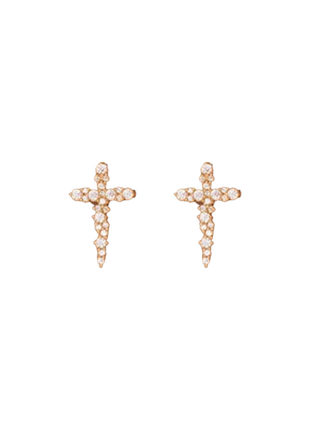 Gold Filled Cubic Zirconia Cross Earrings with Clear Stones Vintage Inspired Cross Stud Earrings | LE FIGUE NEW YORK