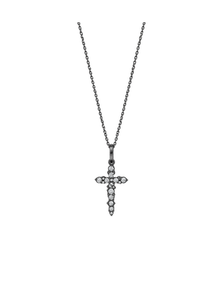 YLUME Cross Necklace Black Rhodium Plated Gold Filled with Clear Cubic Zirconia Cross Pendant | LE FIGUE NEW YORK