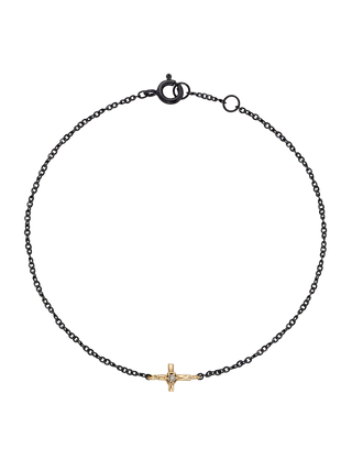 Delicate Diamond Cross Black Gold Bracelet