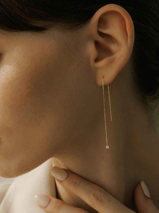 Slim Chain White Diamond Drop Earrings