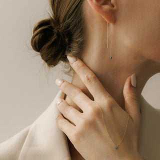 Slim Chain Blue Diamond Drop Earrings