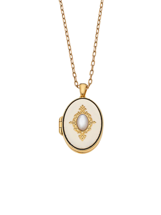 White Enamel Mother of Pearl Locket Necklace