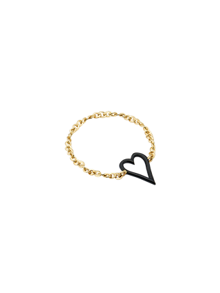 Line Black Heart Gold Chain Ring