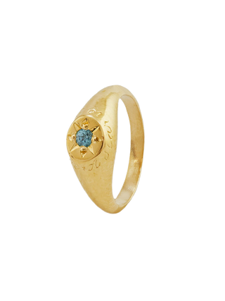 Blue Topaz Signet Ring with “A Star to Guide Me” Engraving